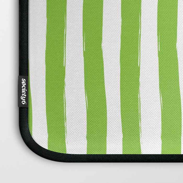 Green and White Cabana Stripes Palm Beach Preppy Laptop Sleeve Gallery Image 3
