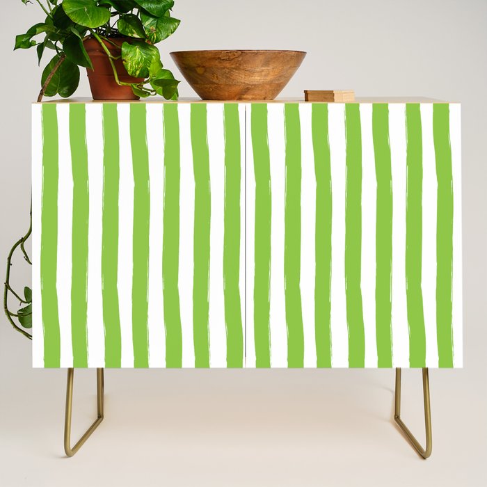 Green and White Cabana Stripes Palm Beach Preppy Credenza Gallery Image 1