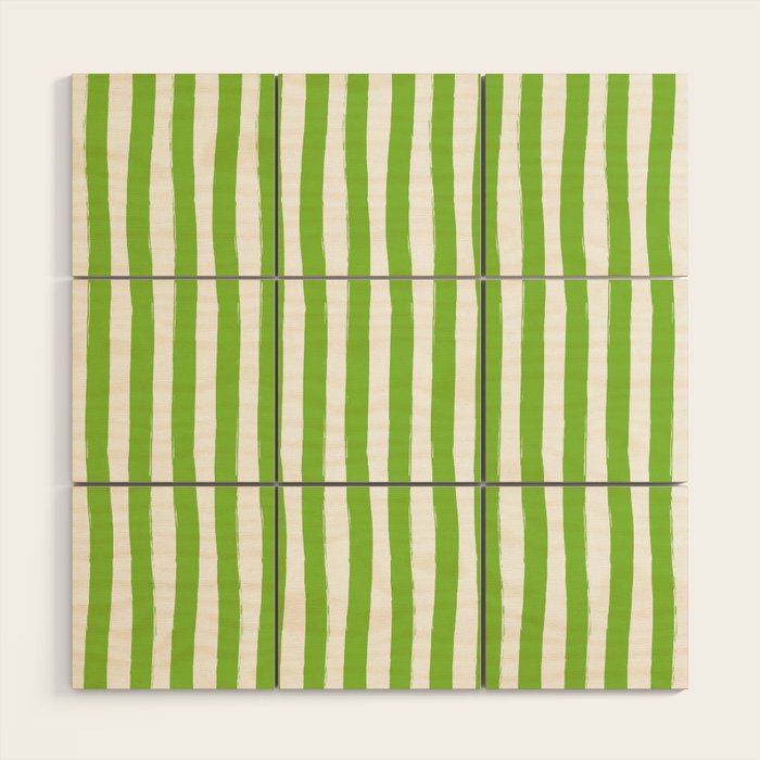 Green and White Cabana Stripes Palm Beach Preppy Wood Wall Art Gallery Image 1