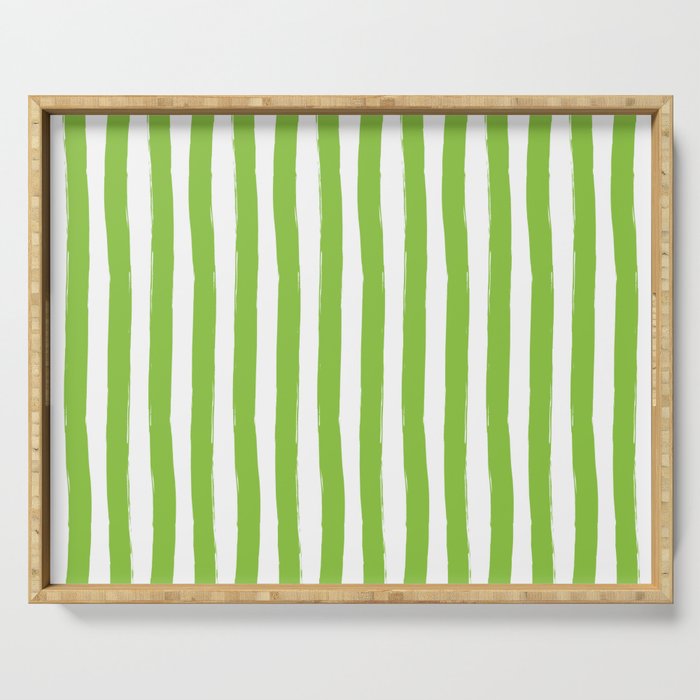 Green and White Cabana Stripes Palm Beach Preppy Serving Tray Gallery Image 1