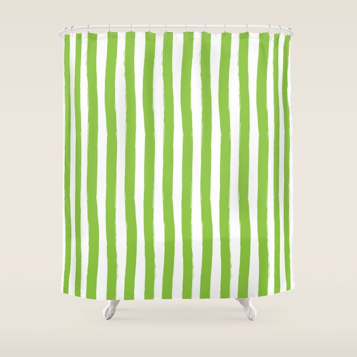 Green and White Cabana Stripes Palm Beach Preppy Shower Curtain Gallery Image 1