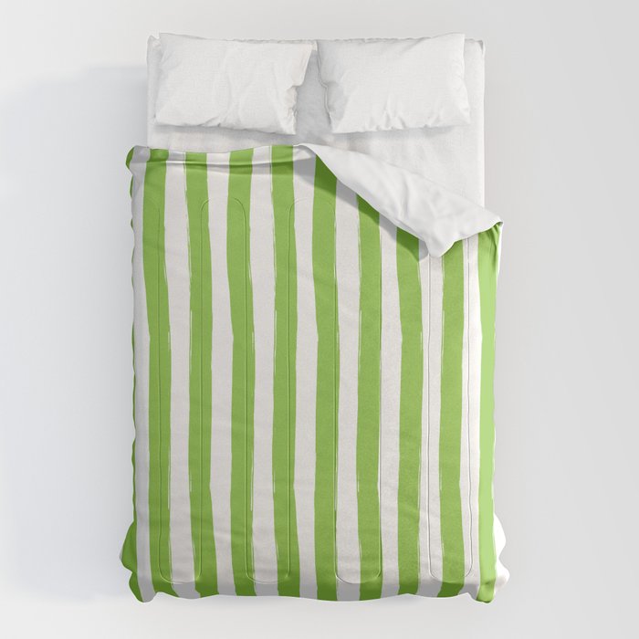 Green and White Cabana Stripes Palm Beach Preppy Comforter Gallery Image 1