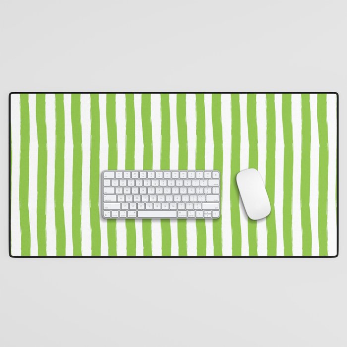 Green and White Cabana Stripes Palm Beach Preppy Desk Mat Gallery Image 1
