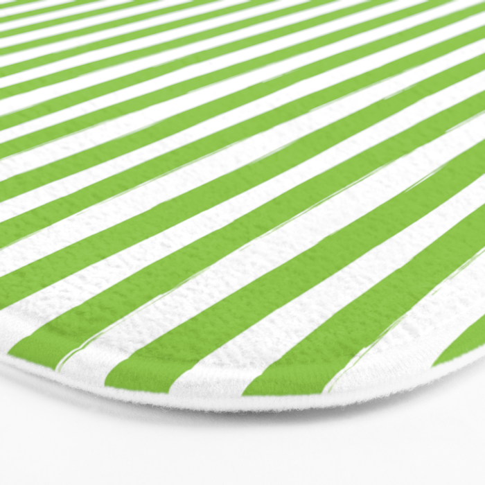 Green and White Cabana Stripes Palm Beach Preppy Bath Mat Gallery Image 3