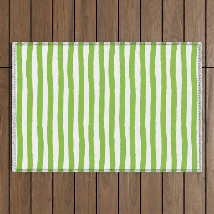 Green and White Cabana Stripes Palm Beach Preppy Outdoor Rug Gallery Image 1