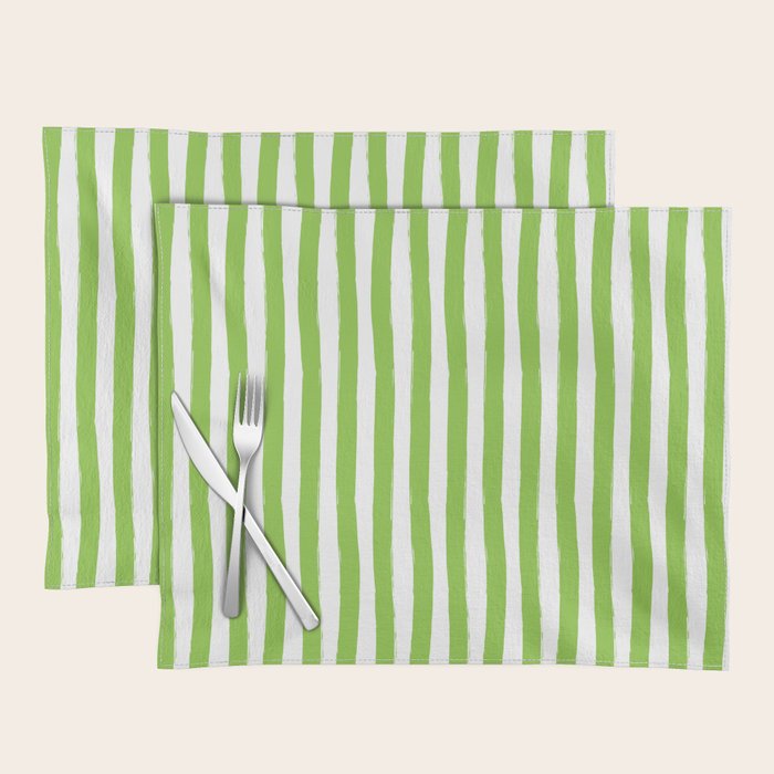Green and White Cabana Stripes Palm Beach Preppy Placemat Gallery Image 1
