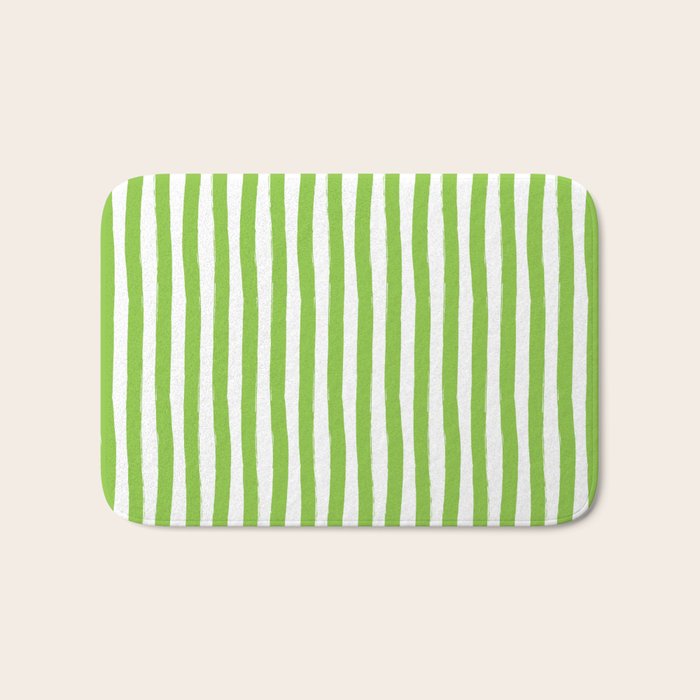 Green and White Cabana Stripes Palm Beach Preppy Bath Mat Gallery Image 1