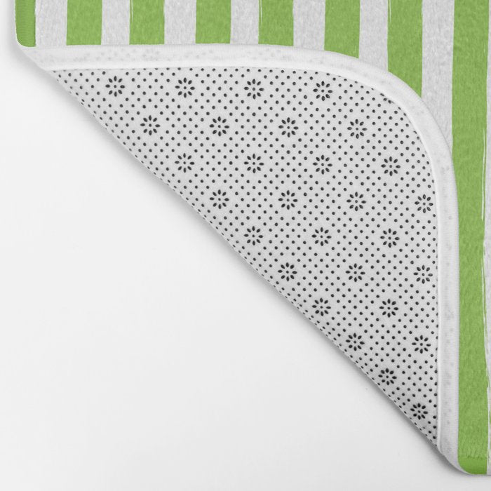 Green and White Cabana Stripes Palm Beach Preppy Bath Mat Gallery Image 2