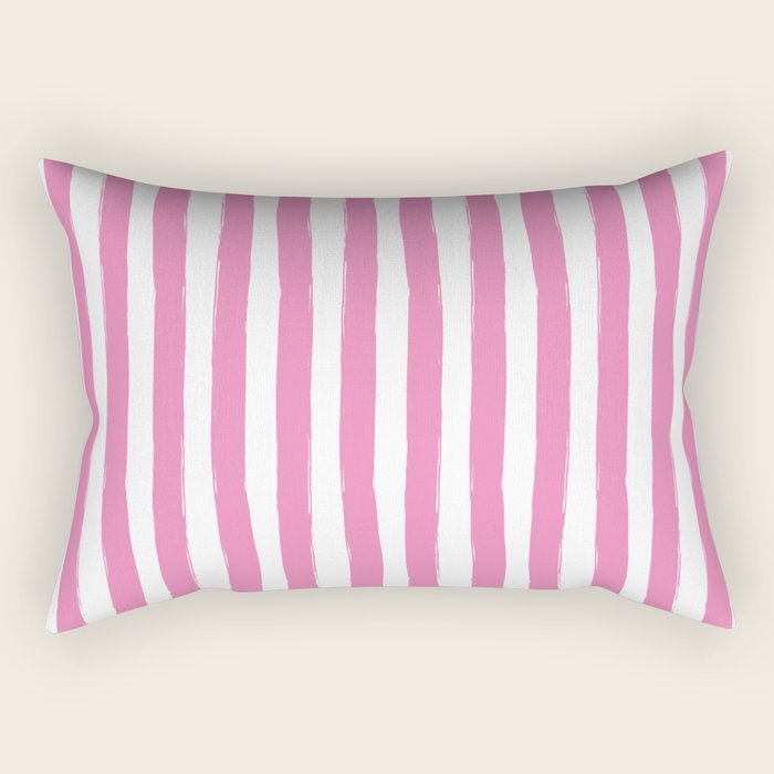 Pink and White Cabana Stripes Palm Beach Preppy Rectangular Pillow Gallery Image 2