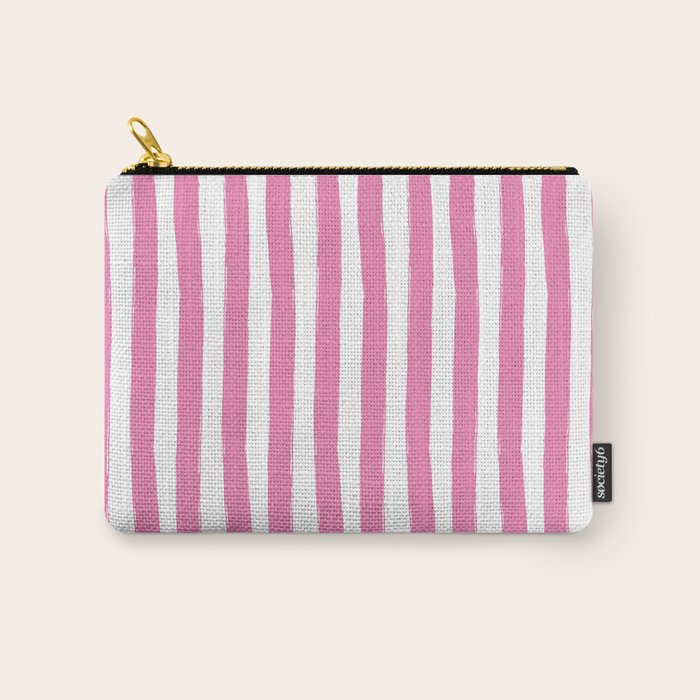 Pink and White Cabana Stripes Palm Beach Preppy Carry All Pouch Gallery Image 1