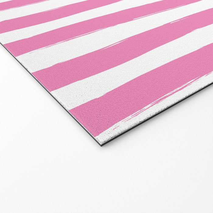 Pink and White Cabana Stripes Palm Beach Preppy Welcome Mat Gallery Image 2