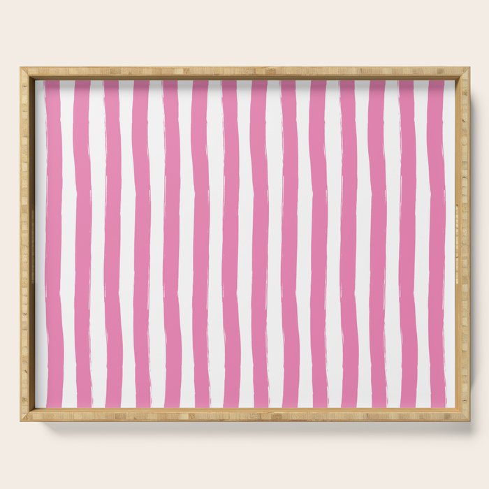 Pink and White Cabana Stripes Palm Beach Preppy Serving Tray Gallery Image 1