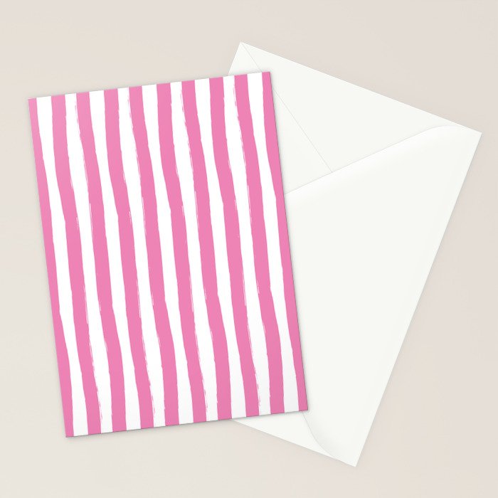 Pink and White Cabana Stripes Palm Beach Preppy Stationery Card Gallery Image 2