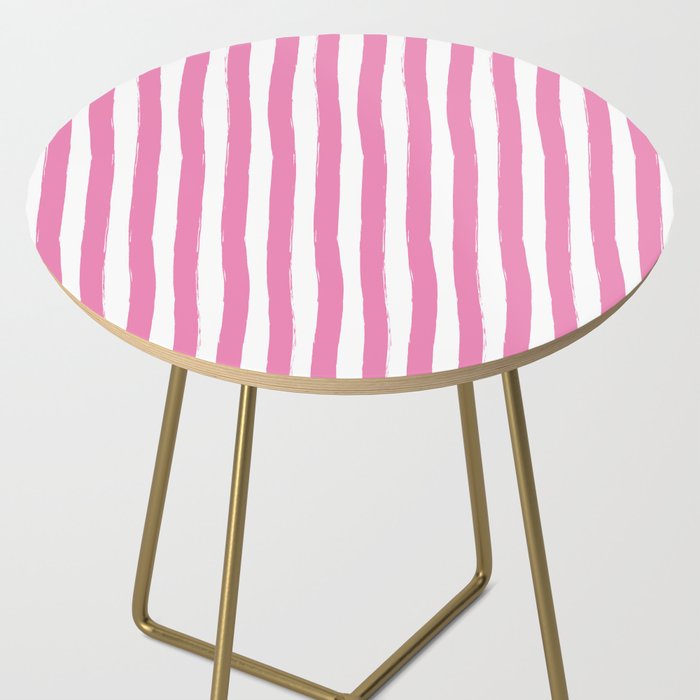 Pink and White Cabana Stripes Palm Beach Preppy Side Table Gallery Image 2