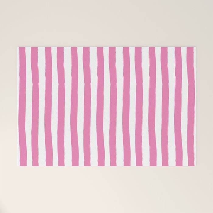 Pink and White Cabana Stripes Palm Beach Preppy Welcome Mat Gallery Image 1