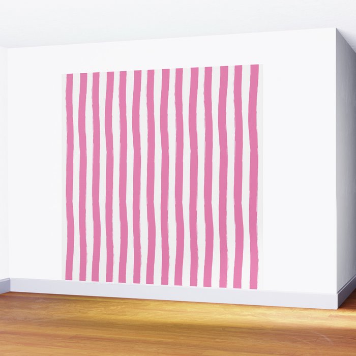 Pink and White Cabana Stripes Palm Beach Preppy Wall Mural Gallery Image 2