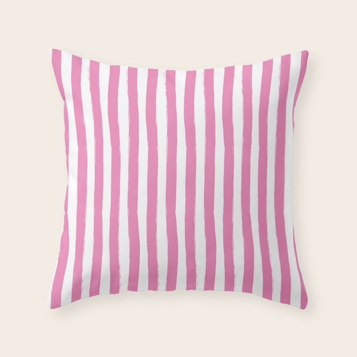 Pink and White Cabana Stripes Palm Beach Preppy Throw Pillow Gallery Image 1