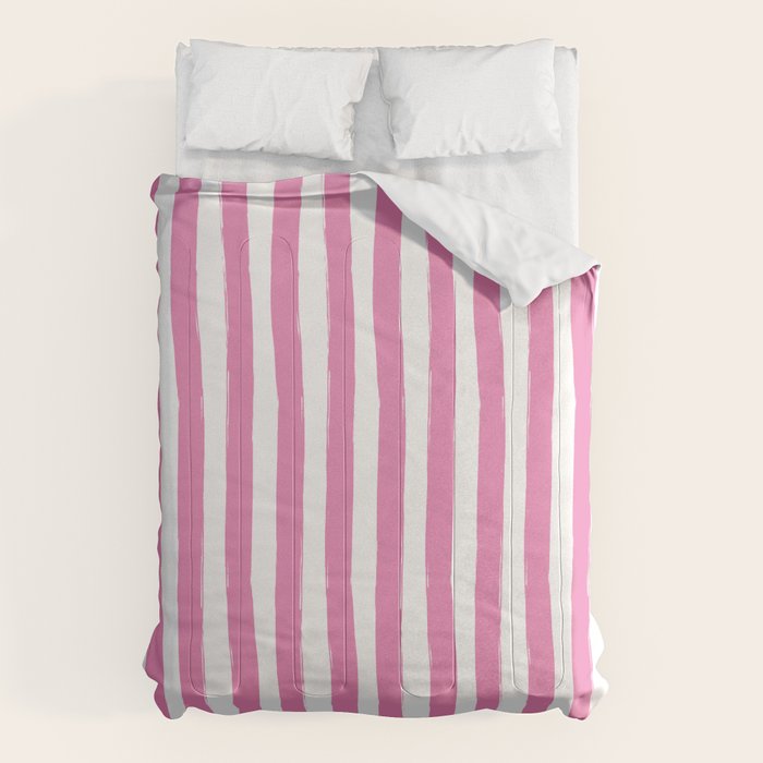 Pink and White Cabana Stripes Palm Beach Preppy Comforter Gallery Image 1