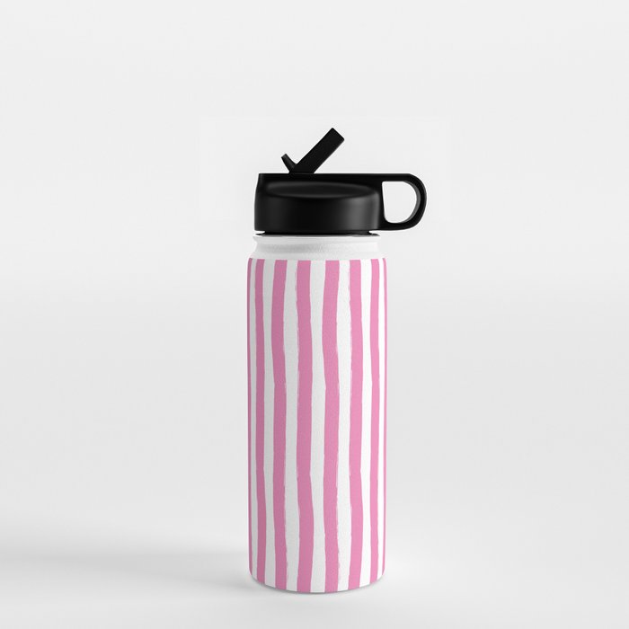 Pink and White Cabana Stripes Palm Beach Preppy Water Bottle Gallery Image 1
