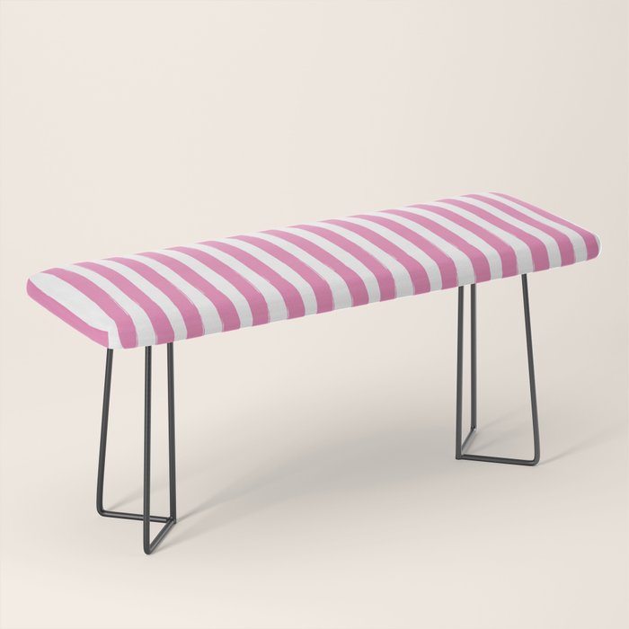 Pink and White Cabana Stripes Palm Beach Preppy Bench Gallery Image 1