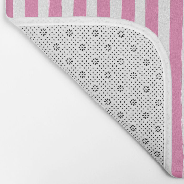 Pink and White Cabana Stripes Palm Beach Preppy Bath Mat Gallery Image 2