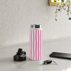 Pink and White Cabana Stripes Palm Beach Preppy Water Bottle Gallery Image 4