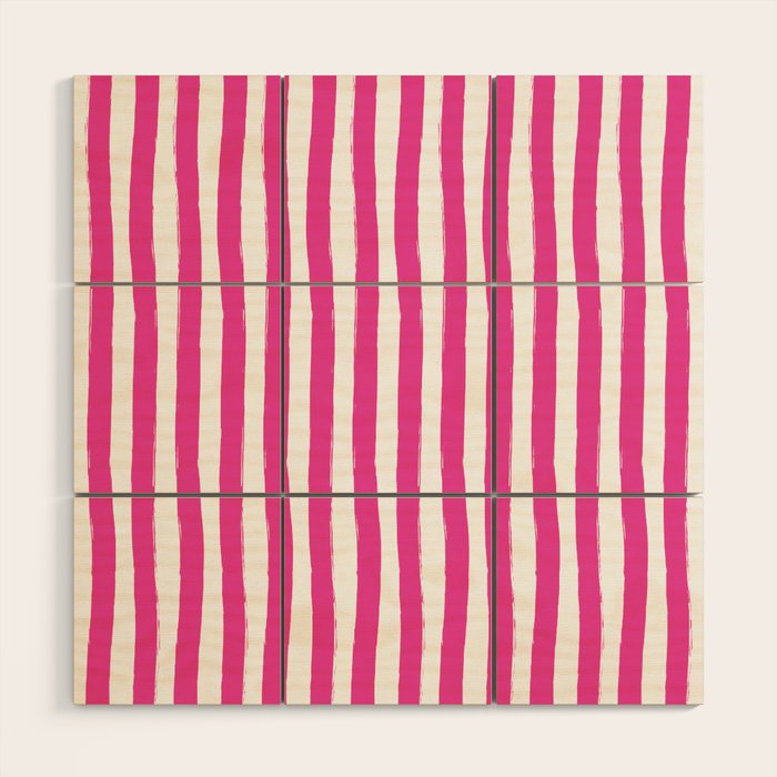 Pink and White Cabana Stripes Palm Beach Preppy Wood Wall Art Gallery Image 1