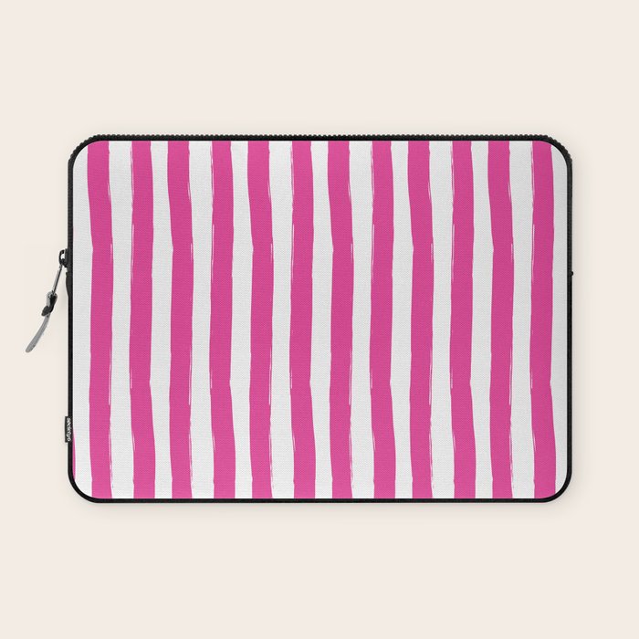 Pink and White Cabana Stripes Palm Beach Preppy Laptop Sleeve Gallery Image 1