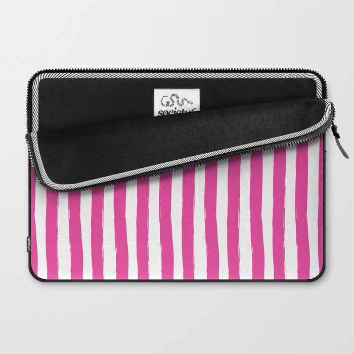 Pink and White Cabana Stripes Palm Beach Preppy Laptop Sleeve Gallery Image 2