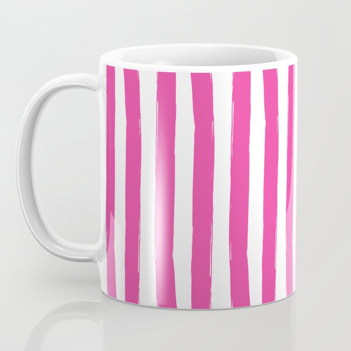 Pink and White Cabana Stripes Palm Beach Preppy Coffee Mug Gallery Image 3