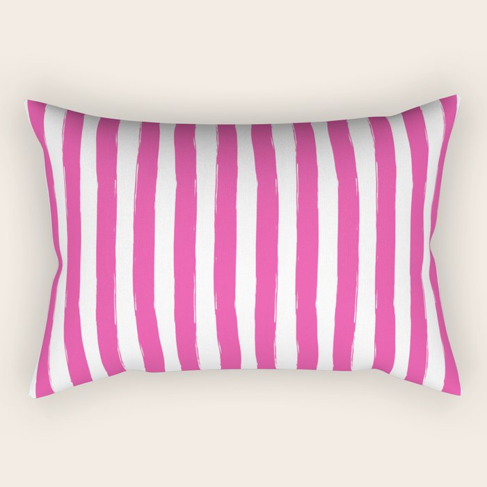 Pink and White Cabana Stripes Palm Beach Preppy Rectangular Pillow Gallery Image 2