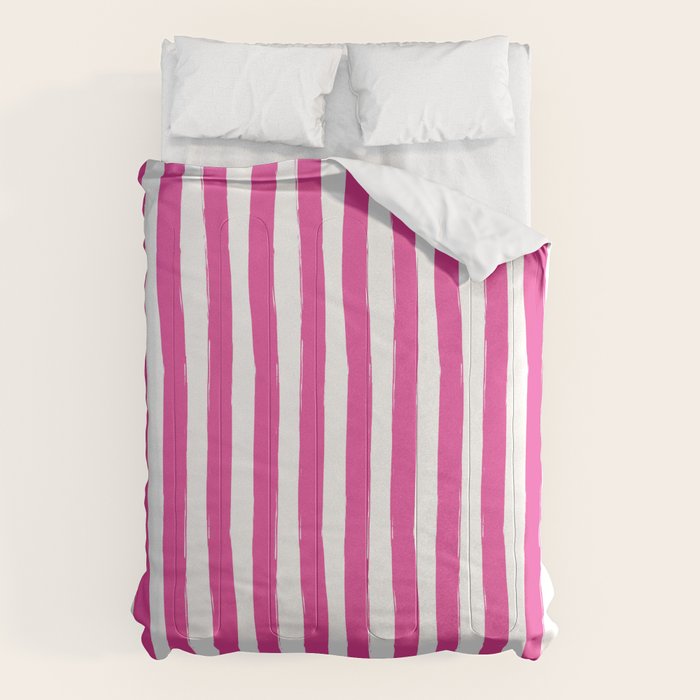 Pink and White Cabana Stripes Palm Beach Preppy Comforter Gallery Image 6
