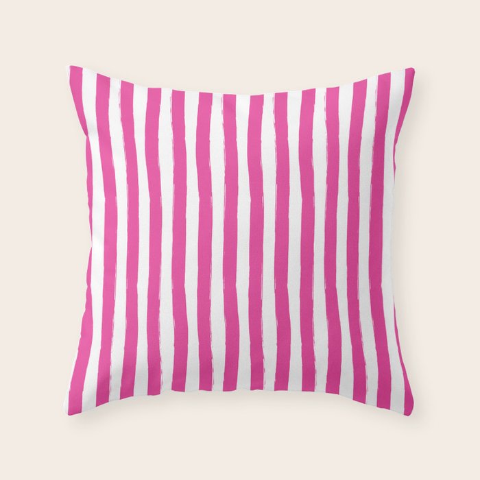 Pink and White Cabana Stripes Palm Beach Preppy Throw Pillow Gallery Image 6
