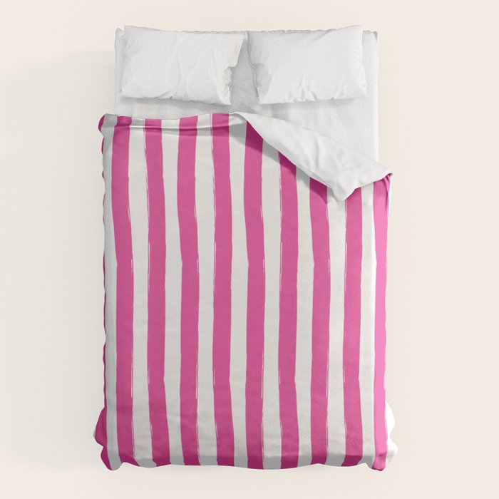Pink and White Cabana Stripes Palm Beach Preppy Duvet Cover Gallery Image 6