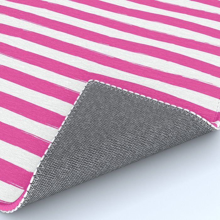 Pink and White Cabana Stripes Palm Beach Preppy Rug Gallery Image 4