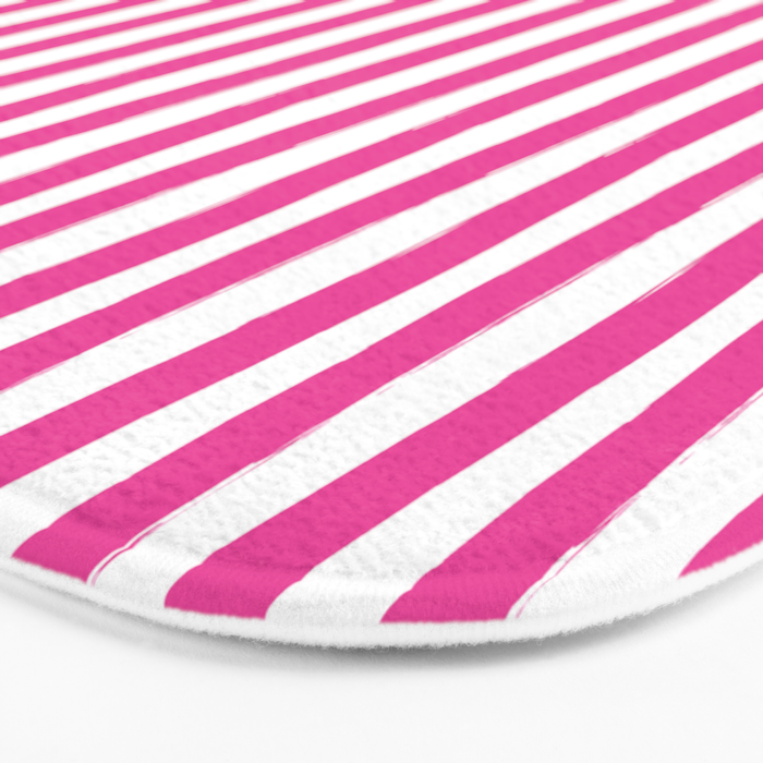 Pink and White Cabana Stripes Palm Beach Preppy Bath Mat Gallery Image 3