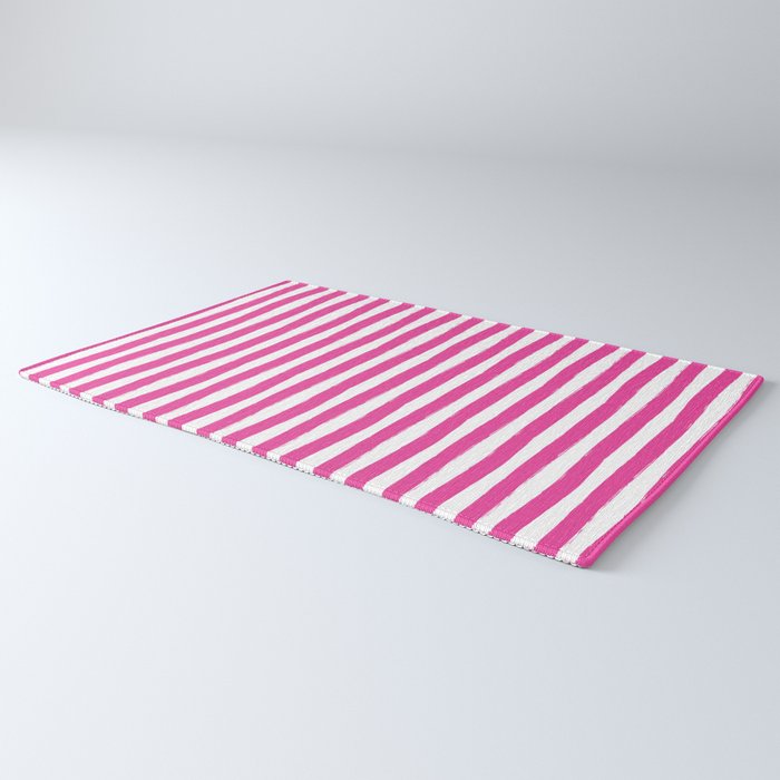 Pink and White Cabana Stripes Palm Beach Preppy Rug Gallery Image 3