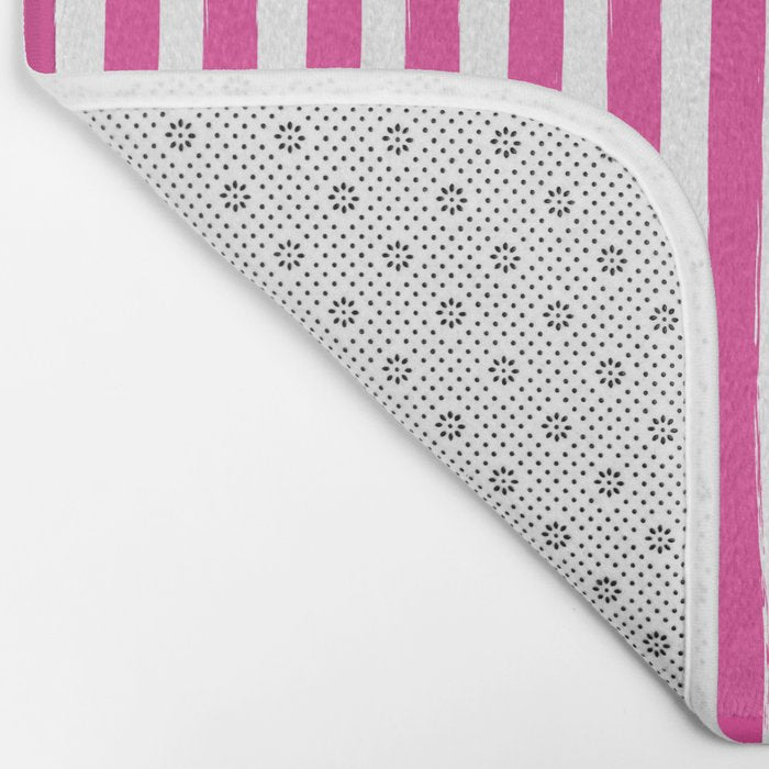Pink and White Cabana Stripes Palm Beach Preppy Bath Mat Gallery Image 2