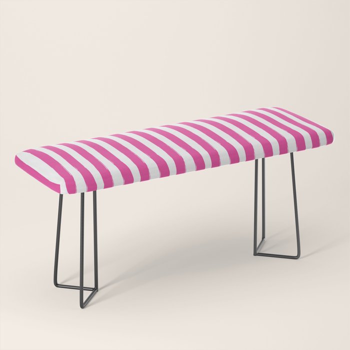 Pink and White Cabana Stripes Palm Beach Preppy Bench Gallery Image 1