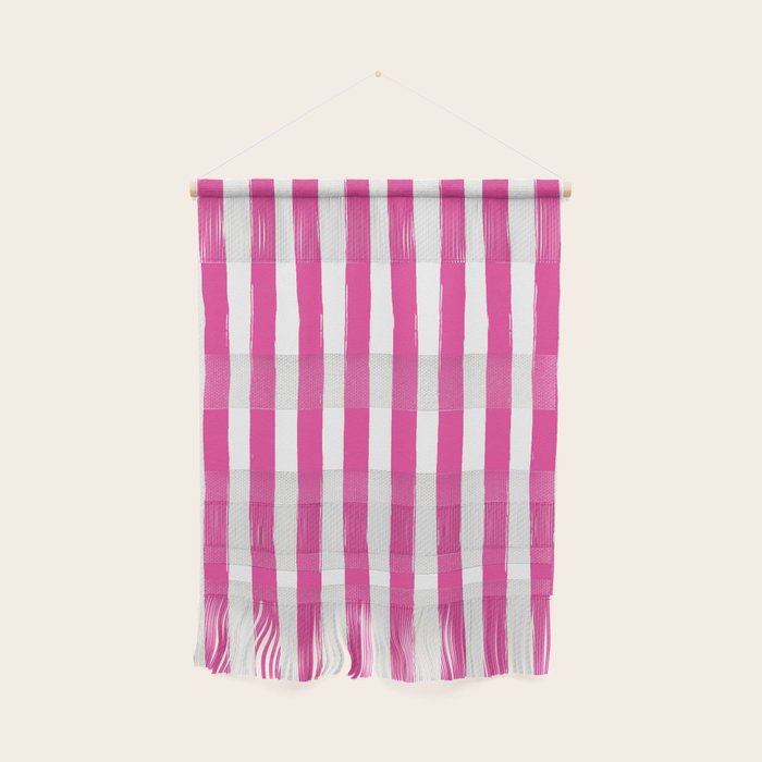 Pink and White Cabana Stripes Palm Beach Preppy Wall Hanging Gallery Image 1