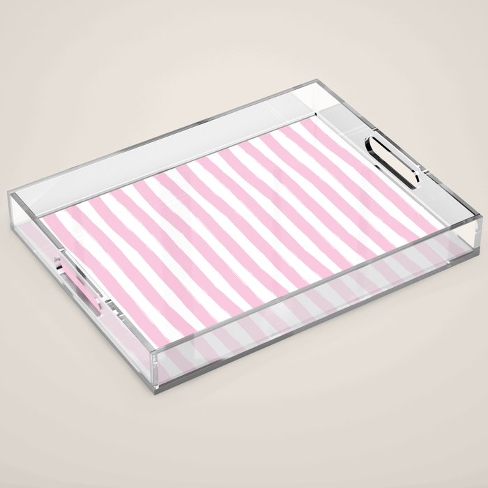 Pink and White Cabana Stripes Palm Beach Preppy Acrylic Tray Gallery Image 1