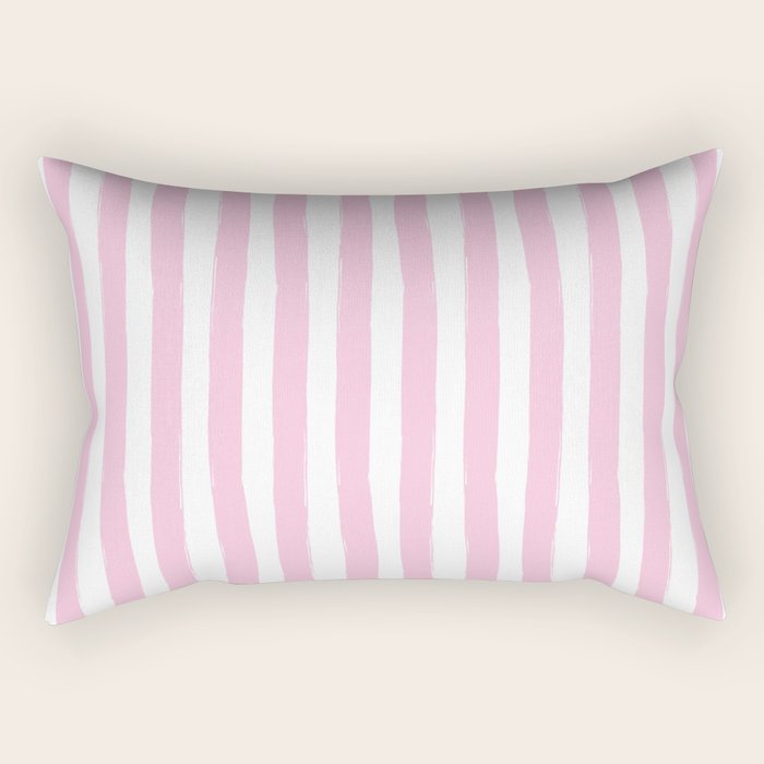 Pink and White Cabana Stripes Palm Beach Preppy Rectangular Pillow Gallery Image 1