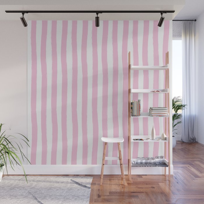 Pink and White Cabana Stripes Palm Beach Preppy Wall Mural Gallery Image 1