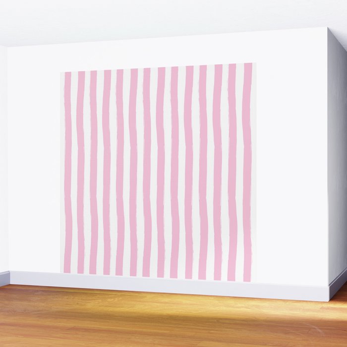 Pink and White Cabana Stripes Palm Beach Preppy Wall Mural Gallery Image 2