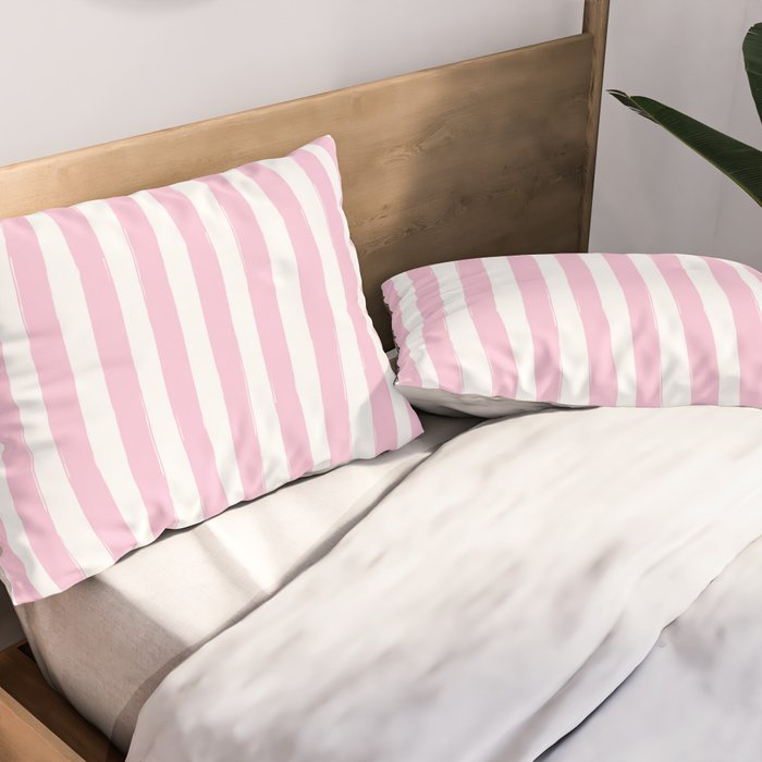 Pink and White Cabana Stripes Palm Beach Preppy Pillow Sham Gallery Image 2