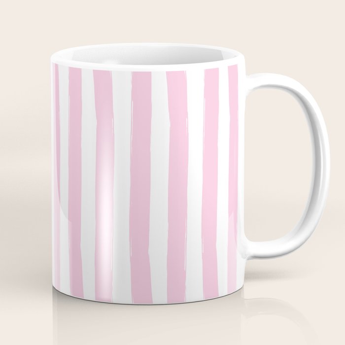 Pink and White Cabana Stripes Palm Beach Preppy Coffee Mug Gallery Image 1