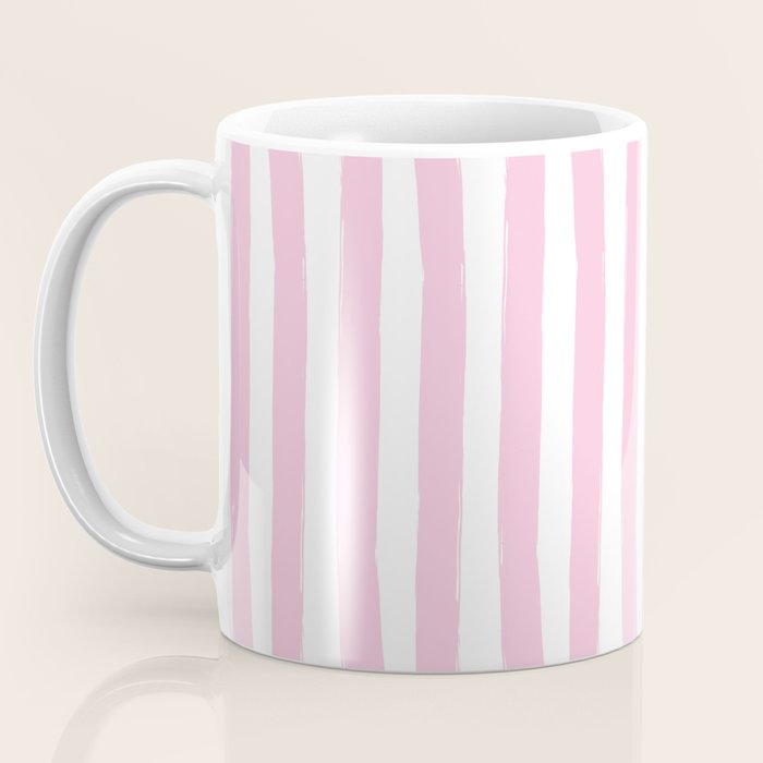 Pink and White Cabana Stripes Palm Beach Preppy Coffee Mug Gallery Image 3