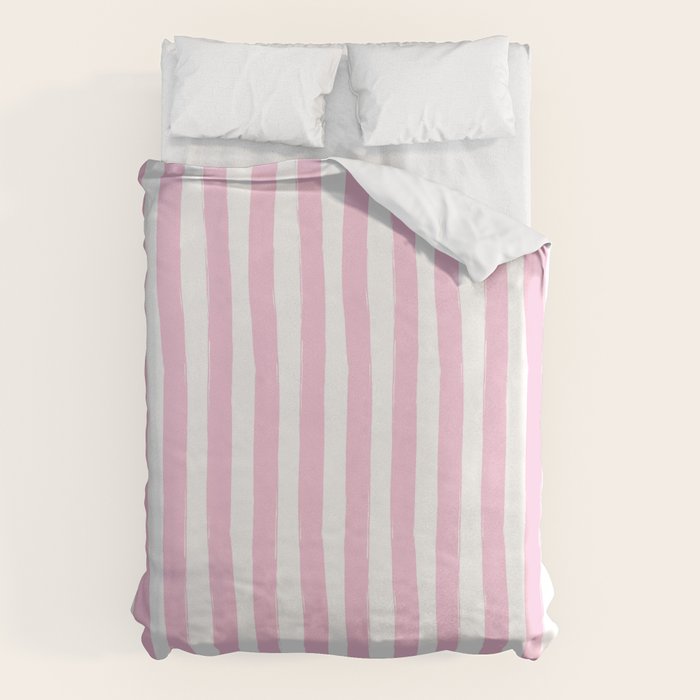 Pink and White Cabana Stripes Palm Beach Preppy Duvet Cover Gallery Image 1