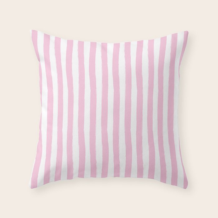 Pink and White Cabana Stripes Palm Beach Preppy Throw Pillow Gallery Image 6