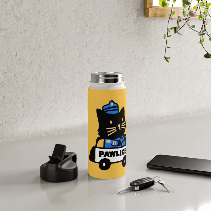 Here comes the cat pawlice Water Bottle Gallery Image 4